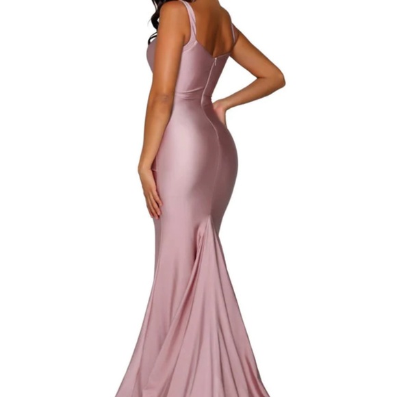 Sleeveless V Neck High Slit Mermaid Gown By Portia And Scarlett - Picture 2 of 3